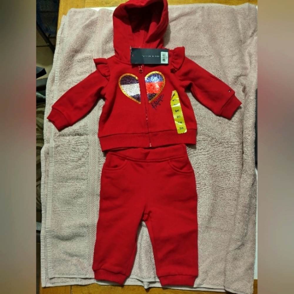 Tommy Hilfiger Red Baby Tracksuit with Heart Design 6 Months